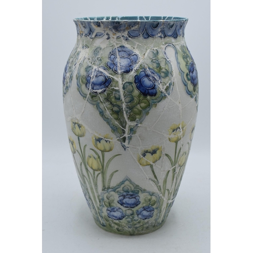 166A - Part restoration project: large Moorcroft Florian bulbous vase with green W Moorcroft signature to t... 