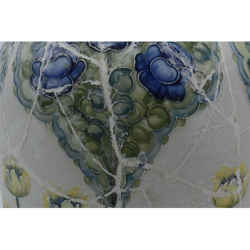 166A - Part restoration project: large Moorcroft Florian bulbous vase with green W Moorcroft signature to t... 