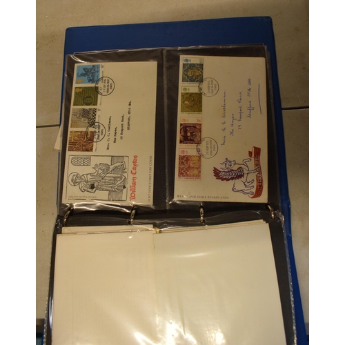 187 - A collection of part stamp albums, loose stamps, postcards and first day covers (Qty).