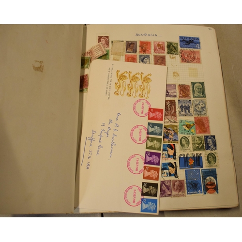 187 - A collection of part stamp albums, loose stamps, postcards and first day covers (Qty).