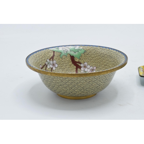 199 - Japanese cloisonné bowl with blossom tree on pale background, 13cm diameter, together with a similar... 