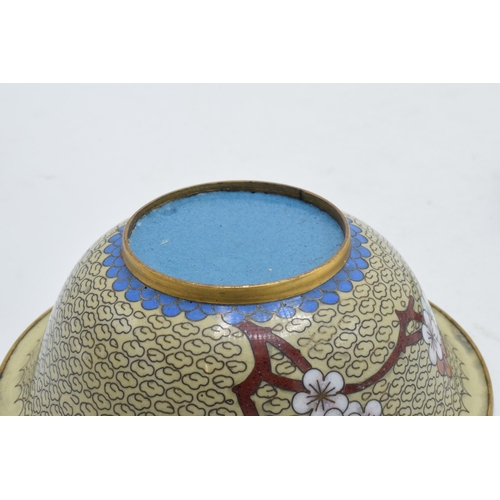 199 - Japanese cloisonné bowl with blossom tree on pale background, 13cm diameter, together with a similar... 