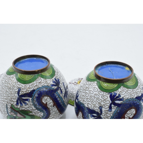 200 - A pair of Japanese cloisonné ginger jars with dragon decoration on a light background, 8.5cm tall (2... 