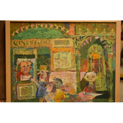 218 - Vincent Bennett (Plymouth 1910-1993), oil on canvas panel, 'Box Office', 54cm x 44cm, framed. ARR ap... 