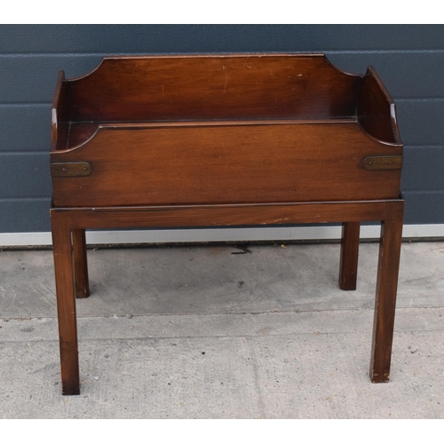 233 - A 20th century wooden butler's tray on stand or similar with brass bounds, 67 x 43 x 69cm tall.