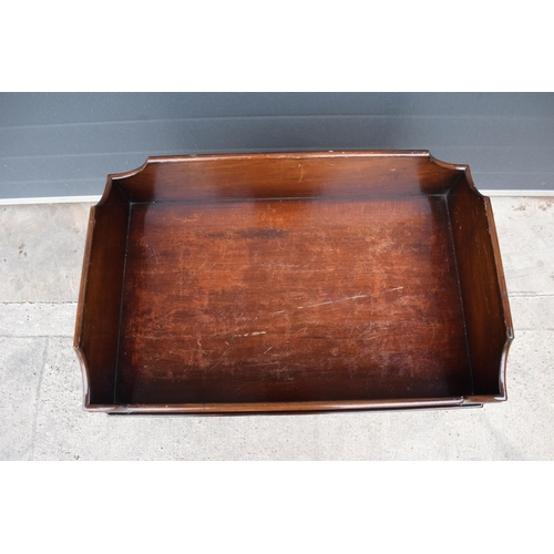 233 - A 20th century wooden butler's tray on stand or similar with brass bounds, 67 x 43 x 69cm tall.