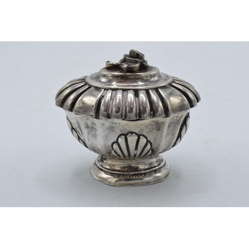 276 - Italian silver 900 lidded pot with ribbed decoration, 60.9 grams.