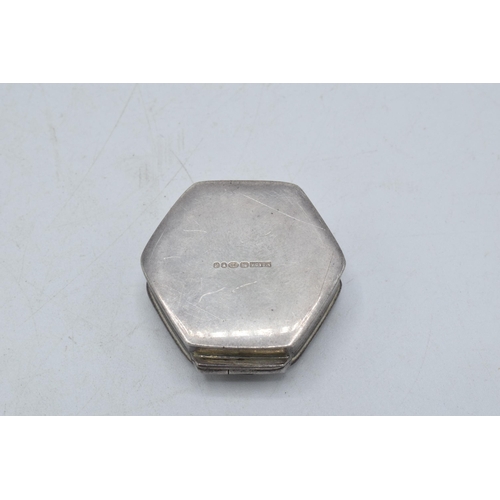 291 - Silver Viagra Lite hexagonal pill box, 3cm diameter. London 2000.