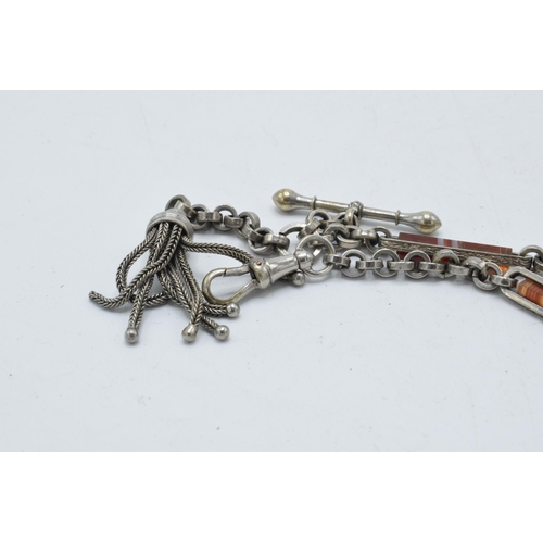 324 - Silver plated and agate Albert / Albertina watch chain, 28cm long.