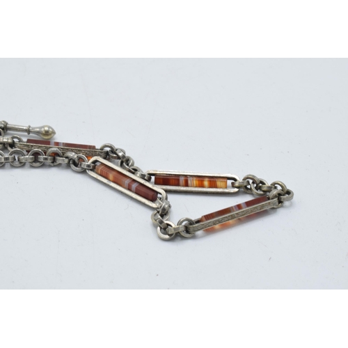 324 - Silver plated and agate Albert / Albertina watch chain, 28cm long.