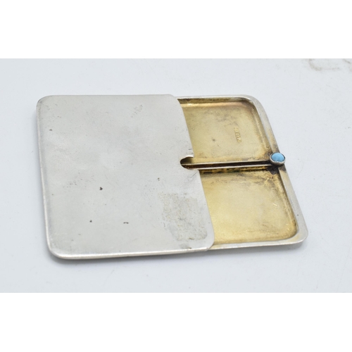 326 - Silver sliding stamp case with turquoise stone, 5.5x4cm.