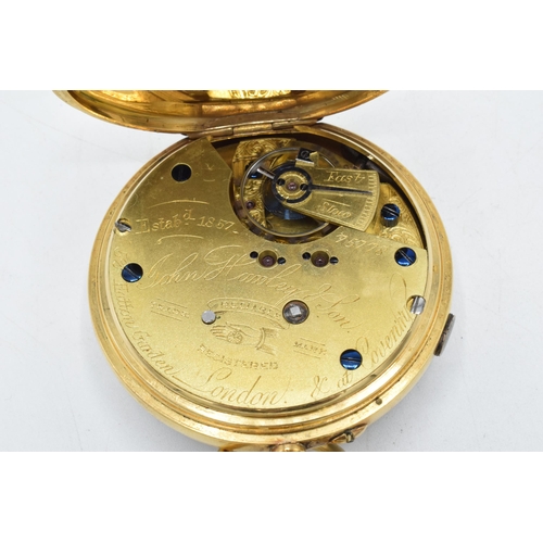 357 - 18ct gold open face centre-seconds chronograph pocket watch, gross weight 119 grams, 52mm diameter. ... 