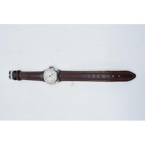 359 - Rolex watch on leather strap, circa 1930s / 1940s, in ticking order, 28mm wide. Solder repair to top... 