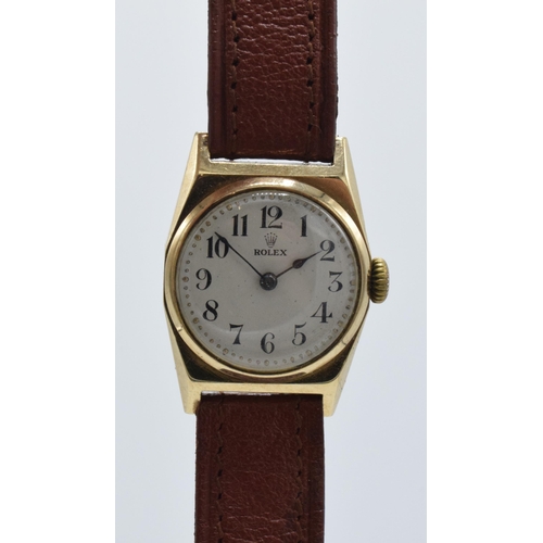 360 - Rolex 9ct gold cased boys watch on leather strap, circa 1930s, winds up and in ticking order. Dennis... 