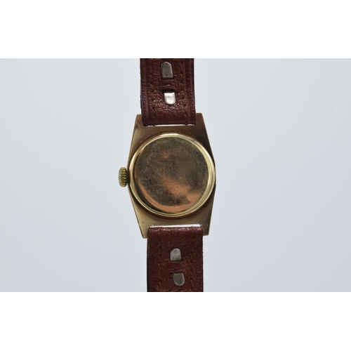 360 - Rolex 9ct gold cased boys watch on leather strap, circa 1930s, winds up and in ticking order. Dennis... 