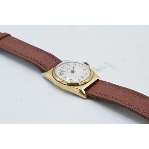 360 - Rolex 9ct gold cased boys watch on leather strap, circa 1930s, winds up and in ticking order. Dennis... 