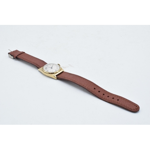 360 - Rolex 9ct gold cased boys watch on leather strap, circa 1930s, winds up and in ticking order. Dennis... 