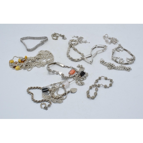 369 - A large collection of silver jewellery to include necklaces, bracelets and other similar items, 194.... 