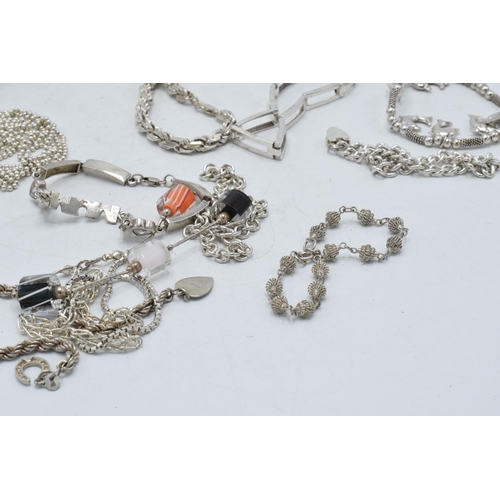 369 - A large collection of silver jewellery to include necklaces, bracelets and other similar items, 194.... 