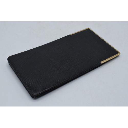 435 - 1920s Asprey leather wallet / folder with 9ct gold mounts, 15cm long.