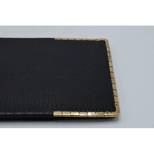 435 - 1920s Asprey leather wallet / folder with 9ct gold mounts, 15cm long.