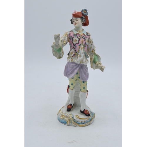 45 - 19th century continental figure, in the style of Meissen, Chelsea or Derby, of a gentleman wearing a... 