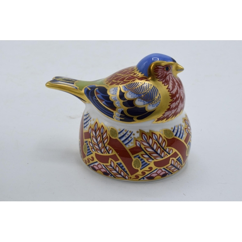 66 - Royal Crown Derby paperweight, Collectors Guild Exclusive Chaffinch Nesting, 6.7cm high, 1997, gold ... 