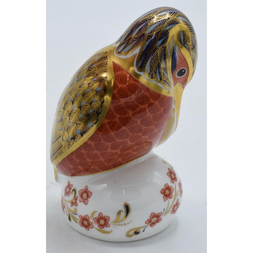 68 - Royal Crown Derby paperweight, Kingfisher, gold stopper and red Royal Crown Derby stamp on the base.