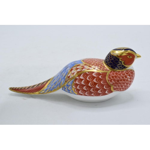 69 - Royal Crown Derby paperweight Pheasant, date mark for 2005, gold stopper and red Royal Crown Derby s... 