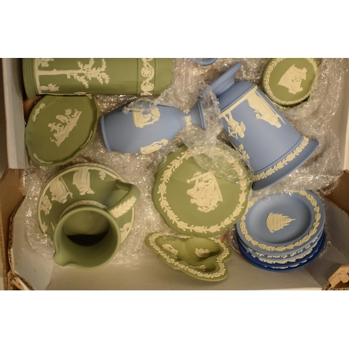 93E - A good collection of Wedgwood Jasperware to include varying colours and varying items such as trinke... 