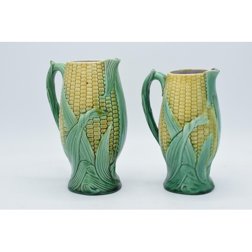 20A - A near pair of late 19th /  early 20th century majolica jugs in the form of maize / corn (2), talles... 