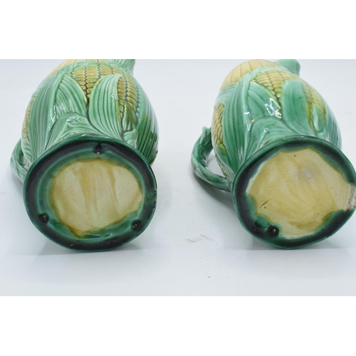20A - A near pair of late 19th /  early 20th century majolica jugs in the form of maize / corn (2), talles... 