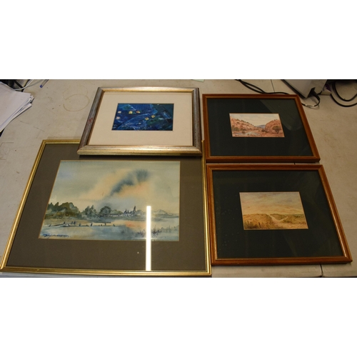 242 - A mixed collection of framed artwork to include Trevor Jones 1988 watercolour and one 1986, 'Maze' b... 