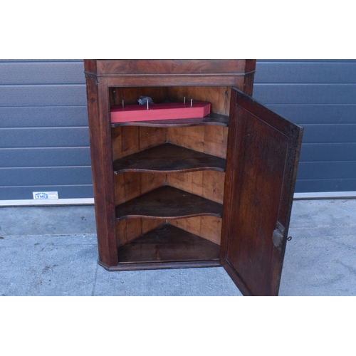 375 - 19th century inlaid corner cupboard with shell motif and corners with working lock and key, 107cm ta... 