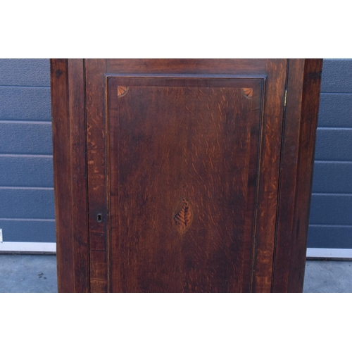 375 - 19th century inlaid corner cupboard with shell motif and corners with working lock and key, 107cm ta... 