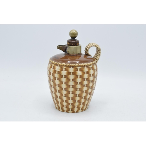 60B - Taylor Tunnicliffe and Co realistically modelled wicker basket whisky flagon with metal mounts and f... 