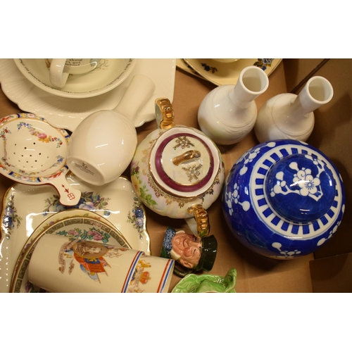 10 - A mixed collection of pottery to include a Royal Doulton bunnykins figure, character jug, oriental p... 