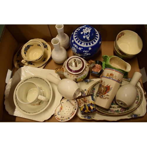 10 - A mixed collection of pottery to include a Royal Doulton bunnykins figure, character jug, oriental p... 