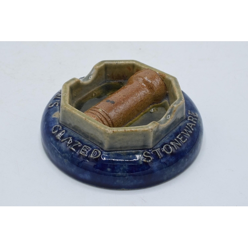 146 - Doulton Lambeth stoneware ashtray advertising Doulton's Glazed Stoneware Pipes diameter 11cm.