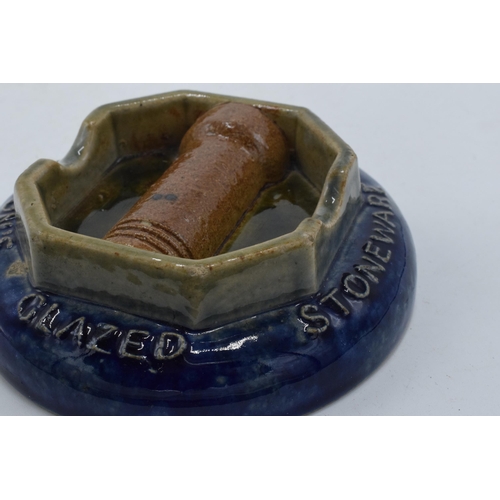 146 - Doulton Lambeth stoneware ashtray advertising Doulton's Glazed Stoneware Pipes diameter 11cm.