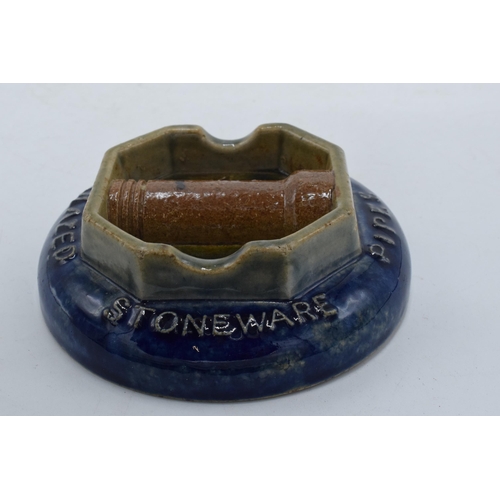 146 - Doulton Lambeth stoneware ashtray advertising Doulton's Glazed Stoneware Pipes diameter 11cm.