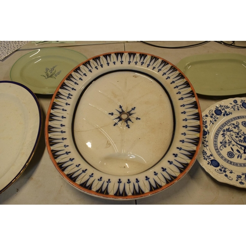 24 - A collection of 19th and 20th century oval meat plates to include Wedgwood Blue Heritage, Spode Jaci... 