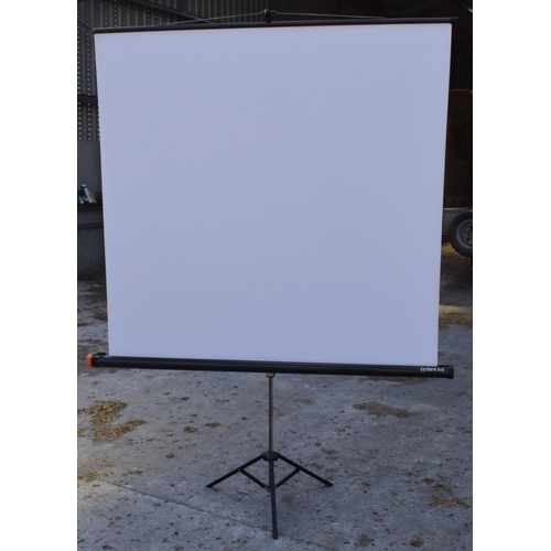 262 - A folding Reflecta Lux projector screen on stand, approx 160cm wide together with a similar smaller ... 