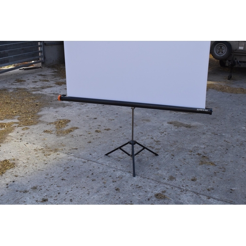 262 - A folding Reflecta Lux projector screen on stand, approx 160cm wide together with a similar smaller ... 