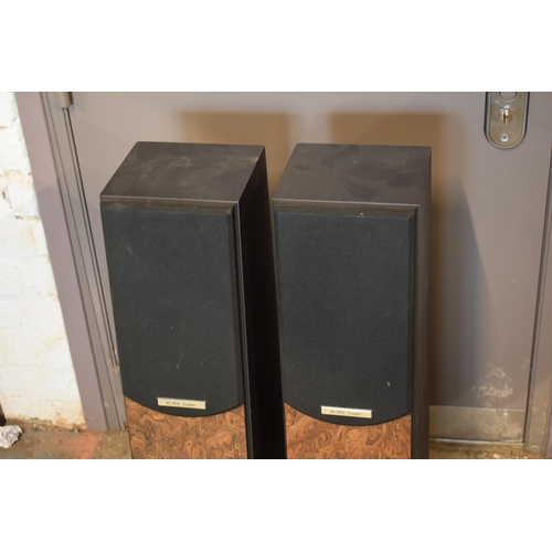 263 - A pair of Ruark Acoustics Templar freestanding speakers with wooden effect decoration, 74cm tall (un... 