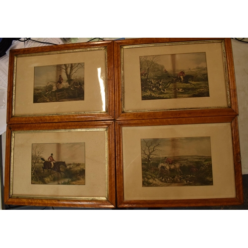 281 - A collection of period 20th century hunting scenes coloured lithographs in maple frames (4).