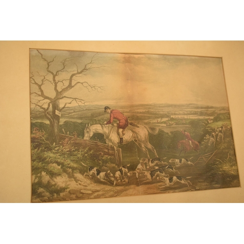 281 - A collection of period 20th century hunting scenes coloured lithographs in maple frames (4).