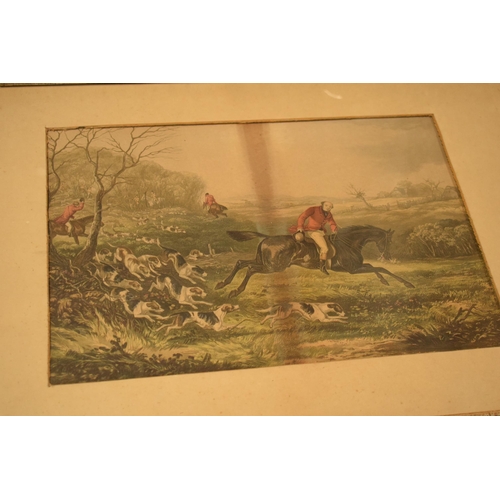 281 - A collection of period 20th century hunting scenes coloured lithographs in maple frames (4).