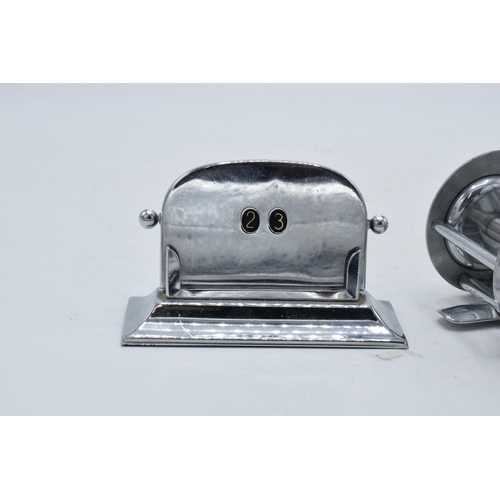 292 - Retro chrome-plated perpetual desk calendar together with a South Bend No.740 Smoothcast Direct Driv... 