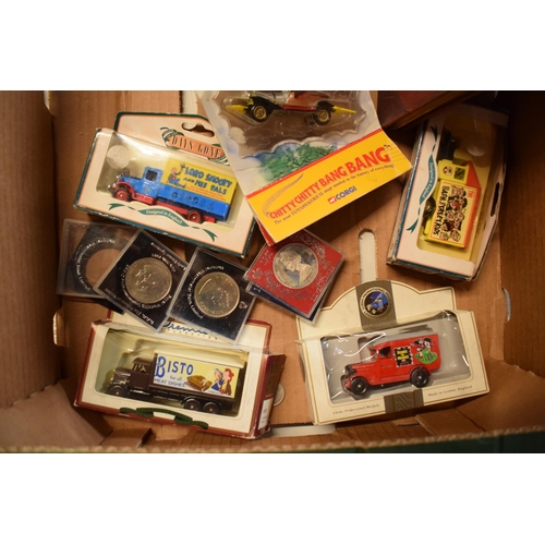 315 - A mixed collection of items to include boxed Corgi Chitty Chitty Bang Bang TY87801, commemorative co... 